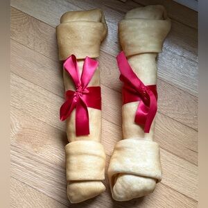 Merry and Bright Prime Rib Flavored Rawhide Bones Dog Treat (2) 14 oz bones